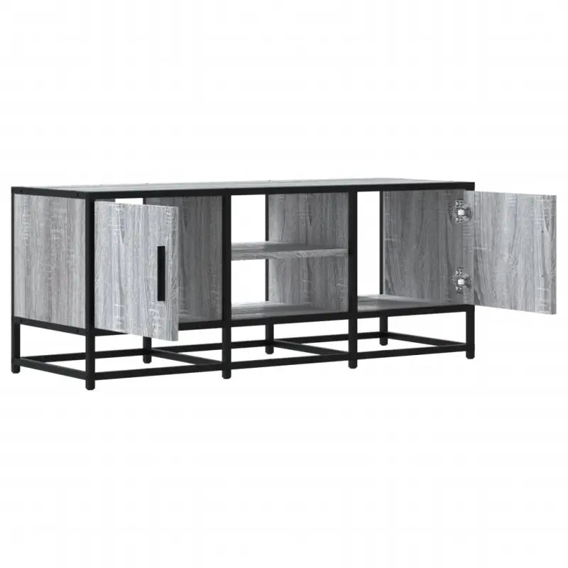 Tv-meubel in grijs Sonoma met bewerkt hout en industrieel metalen frame - Tv-meubels