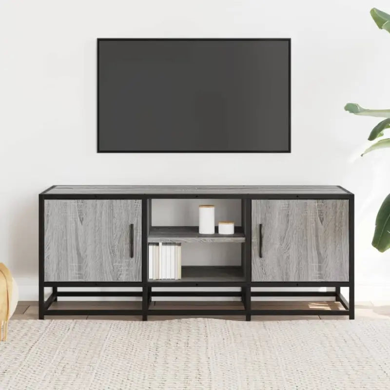 Tv-meubel in grijs Sonoma met bewerkt hout en industrieel metalen frame - Tv-meubels