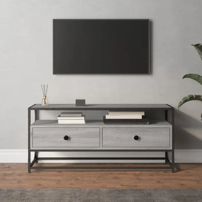 Tv-meubel in grijs sonoma van bewerkt hout met trendy en praktisch ontwerp - Grijs sonoma / 1 / 100 cm - Tv-meubels