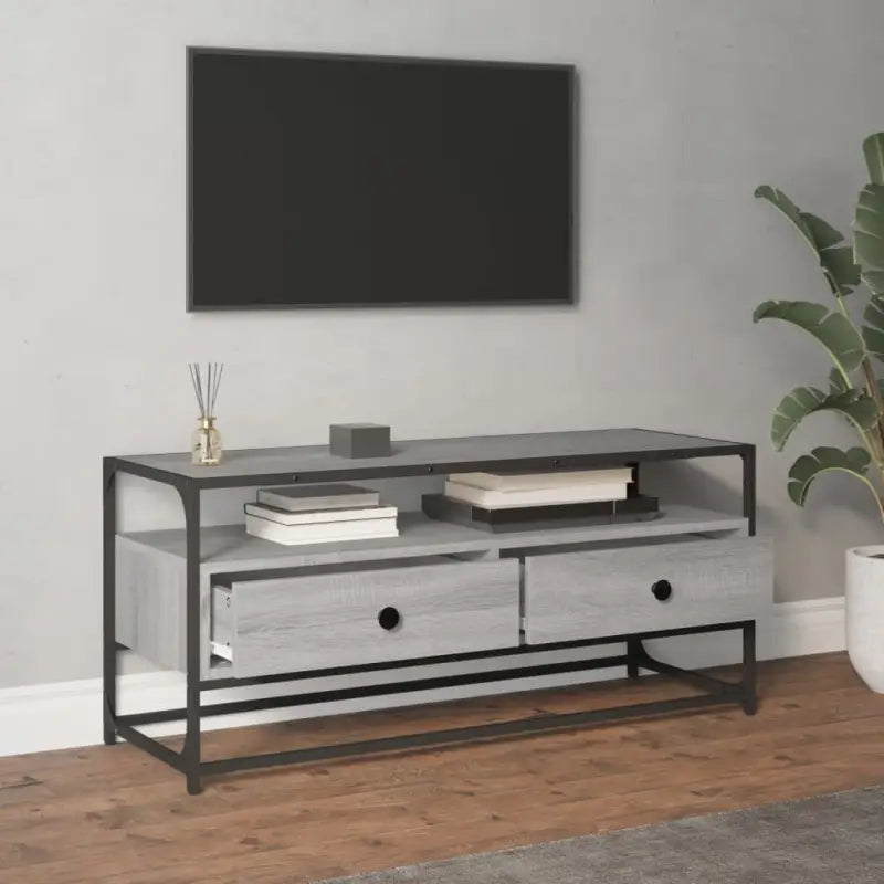 Tv-meubel in grijs sonoma van bewerkt hout met trendy en praktisch ontwerp - Tv-meubels
