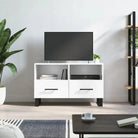 Tv-meubel in hoogglans wit met bewerkt hout en ijzeren poten - Hoogglans wit / 1 - Tv-meubels