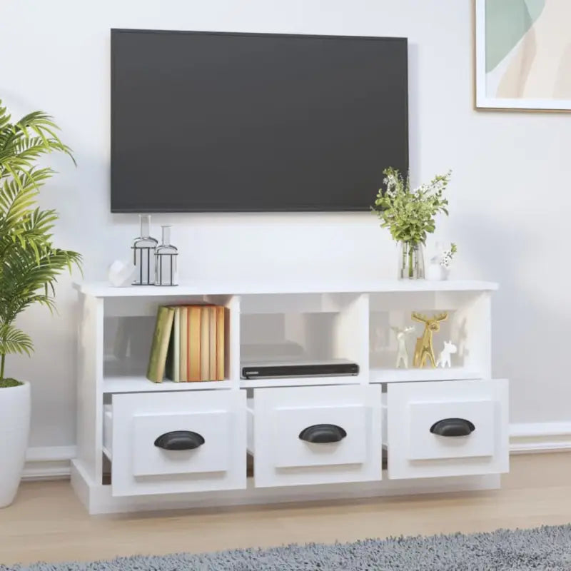 Tv-meubel in hoogglans wit van bewerkt hout voor een moderne uitstraling - Tv-meubels