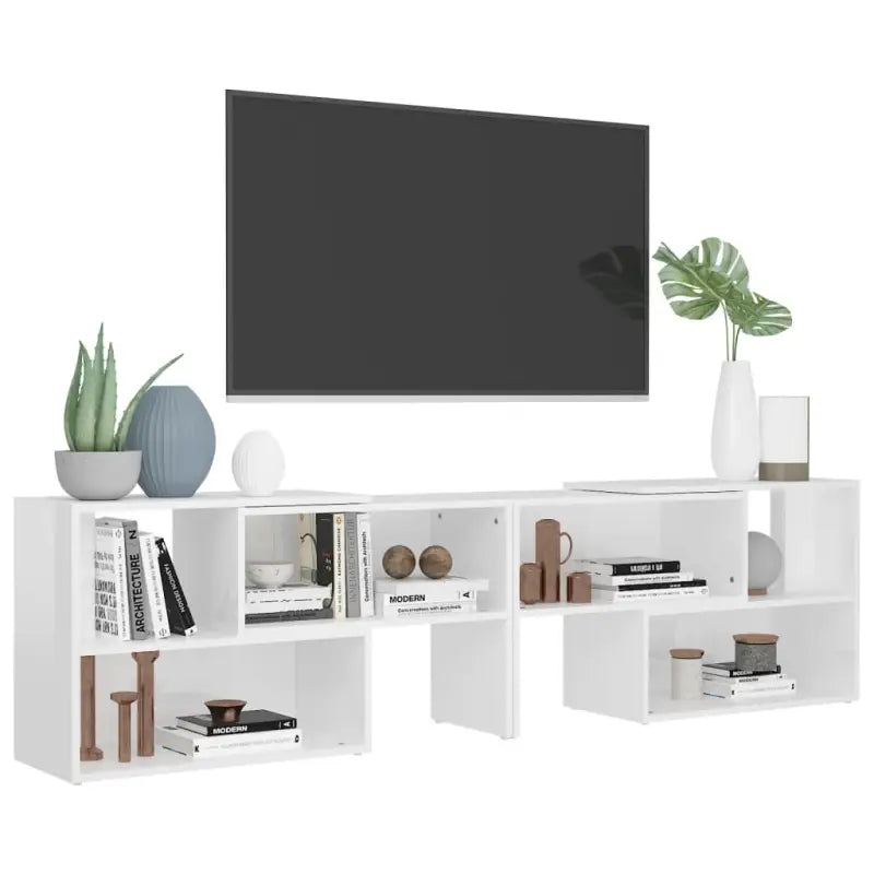 Tv-meubel in hoogglans wit van bewerkt hout voor een stijlvolle woonkamer - Tv-meubels