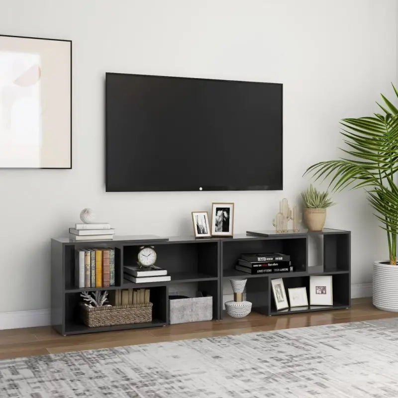 Tv-meubel in hoogglans wit van bewerkt hout voor een stijlvolle woonkamer - Grijs / 1 / 149 cm - Tv-meubels