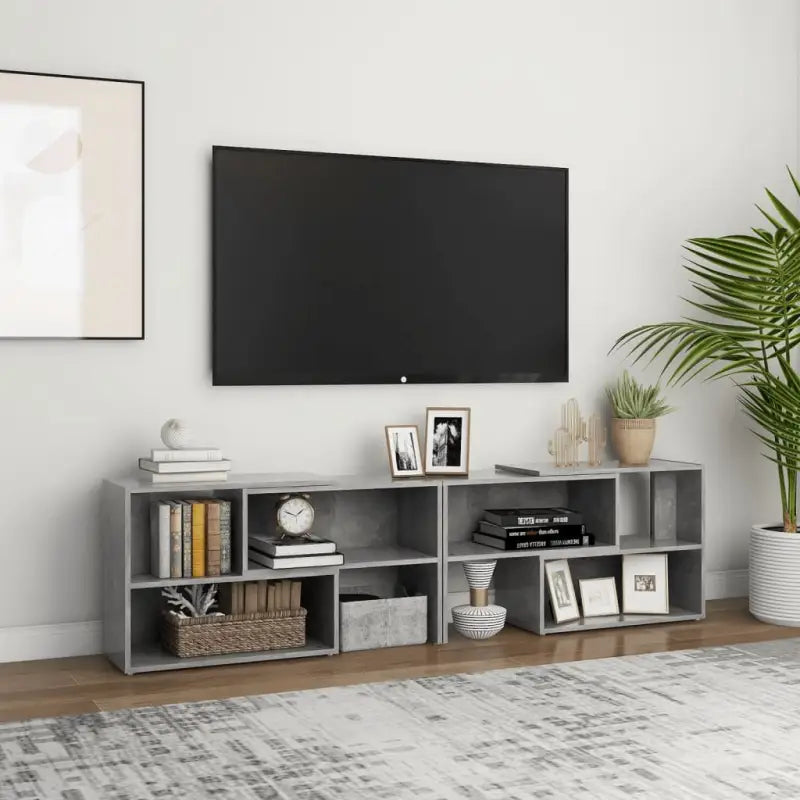 Tv-meubel in hoogglans wit van bewerkt hout voor een stijlvolle woonkamer - Betongrijs / 1 / 149 cm - Tv-meubels