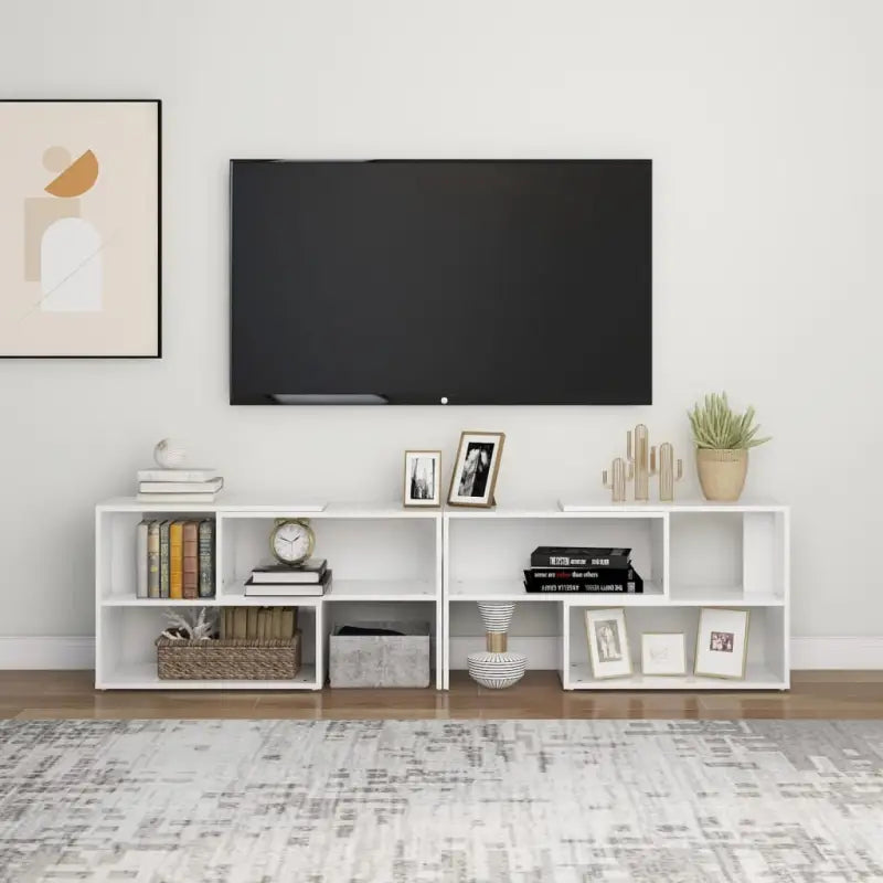 Tv-meubel in hoogglans wit van bewerkt hout voor een stijlvolle woonkamer - Tv-meubels