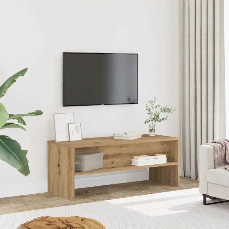 Tv-meubel in vintage stijl met bewerkt hout en open vakken - artisanaal eikenkleurig / 1 - Tv-meubels