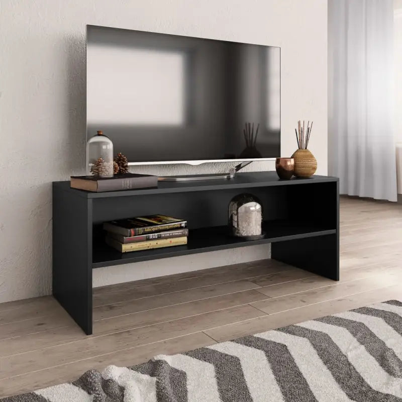 Tv-meubel in vintage stijl met bewerkt hout en open vakken - Zwart / 1 - Tv-meubels