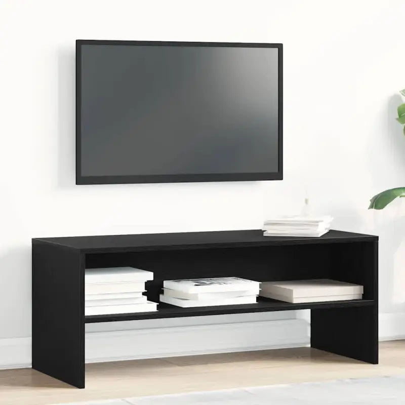 Tv-meubel in vintage stijl met bewerkt hout en open vakken - Zwart eiken / 1 - Tv-meubels