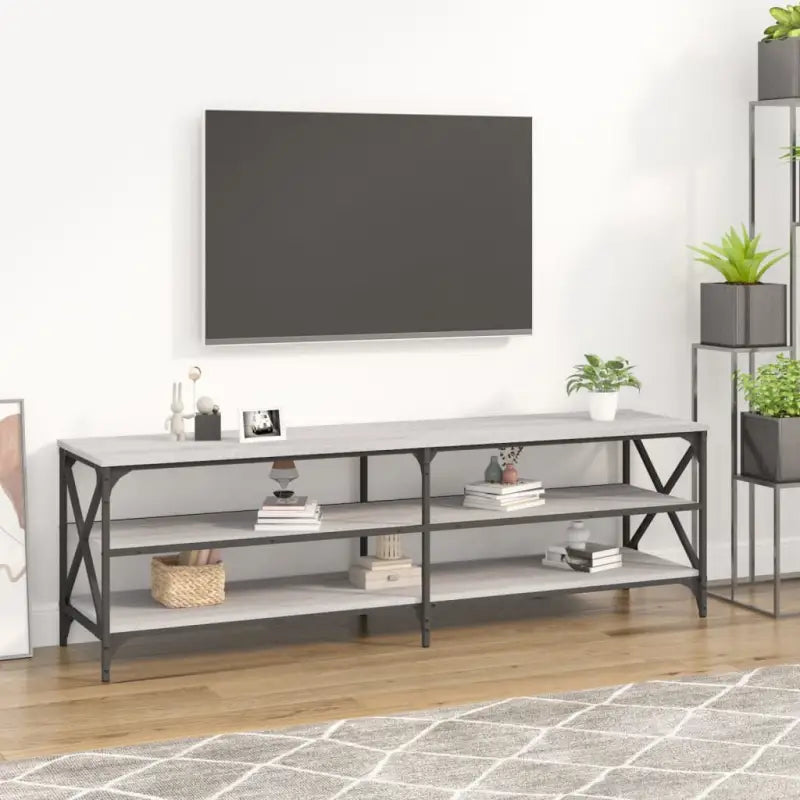 Tv-meubel met bewerkt hout en aanpasbare poten in industrieel vintage design - Grijs sonoma / 1 / 180 cm - Tv-meubels