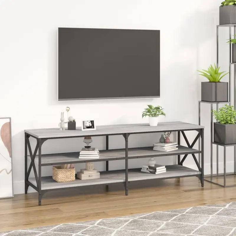 Tv-meubel met bewerkt hout en aanpasbare poten in industrieel vintage design - Grijs sonoma / 1 / 140 cm - Tv-meubels