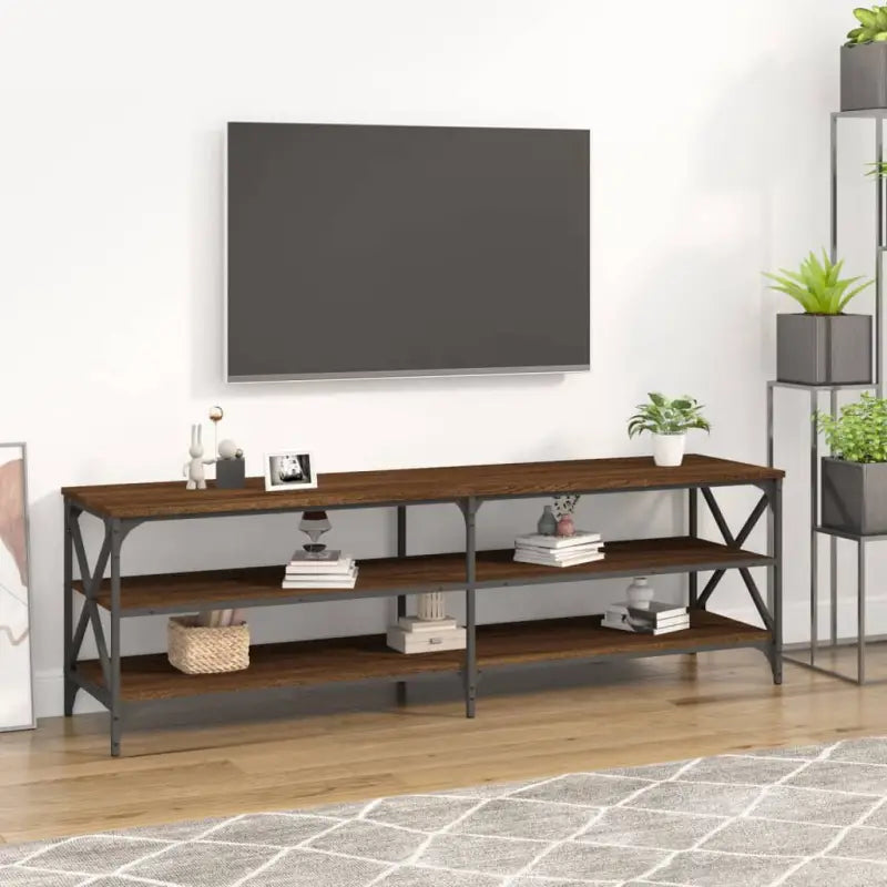Tv-meubel met bewerkt hout en aanpasbare poten in industrieel vintage design - bruin eikenkleur / 1 / 160 cm