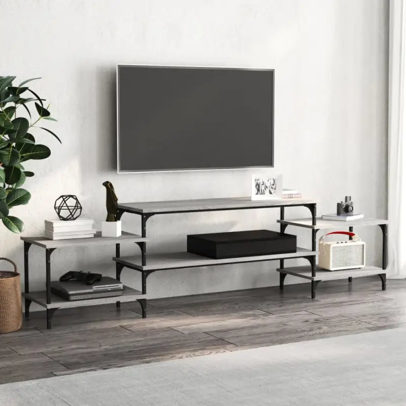 Tv-meubel met bewerkt hout en aanpasbare poten voor een stijlvolle kamer - Grijs sonoma / 1 / 197 cm - Tv-meubels