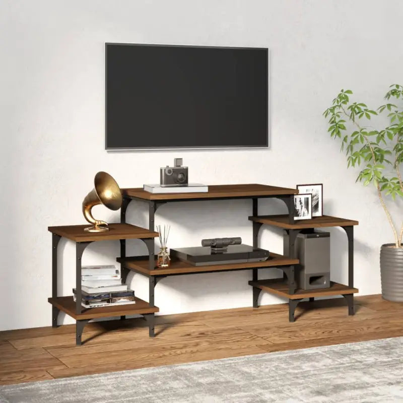 Tv-meubel met bewerkt hout en aanpasbare poten voor een stijlvolle kamer - bruin eikenkleur / 1 / 117 cm - Tv-meubels