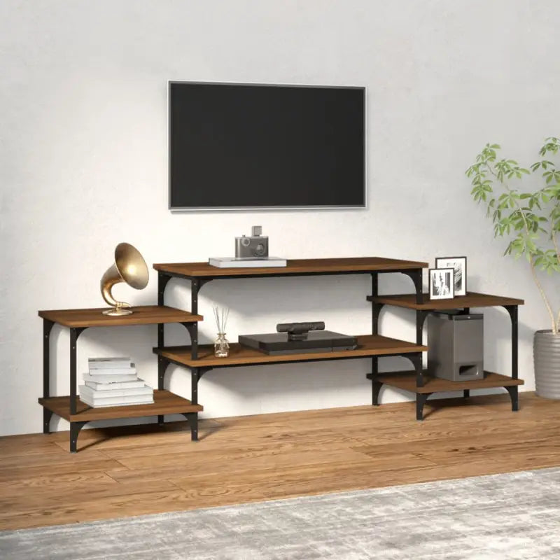 Tv-meubel met bewerkt hout en aanpasbare poten voor een stijlvolle kamer - Bruineiken / 1 / 157 cm - Tv-meubels