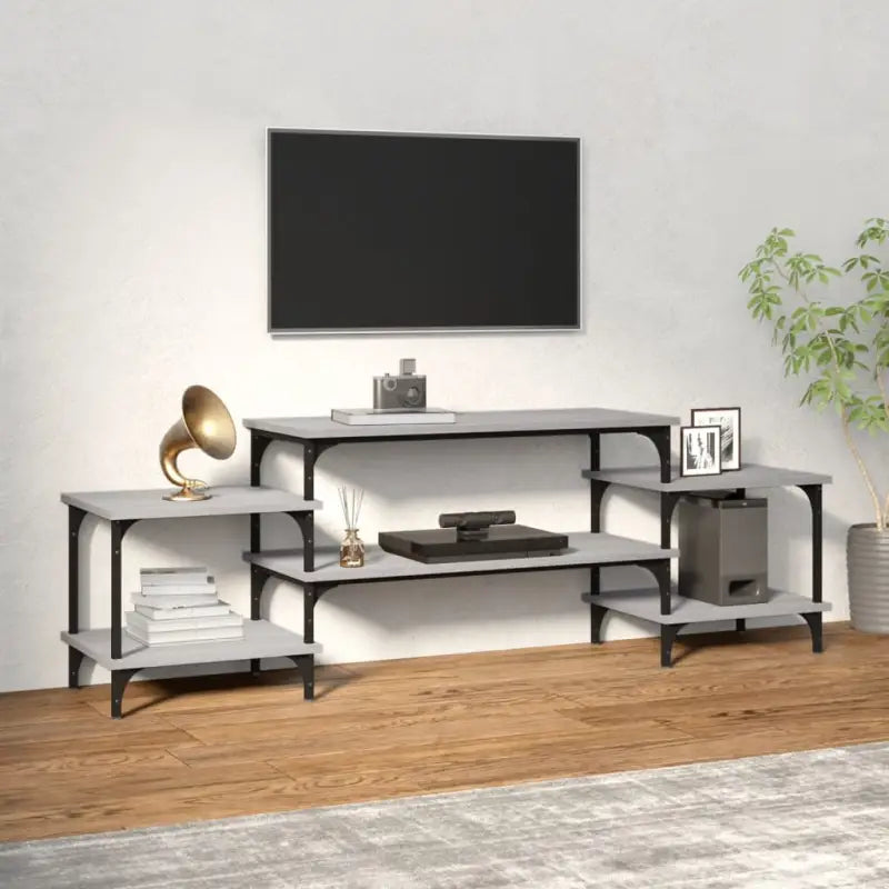 Tv-meubel met bewerkt hout en aanpasbare poten voor een stijlvolle kamer - Grijs sonoma / 1 / 157 cm - Tv-meubels