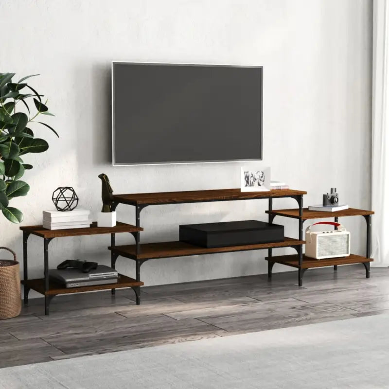 Tv-meubel met bewerkt hout en aanpasbare poten voor een stijlvolle kamer - bruin eikenkleur / 1 / 197 cm - Tv-meubels