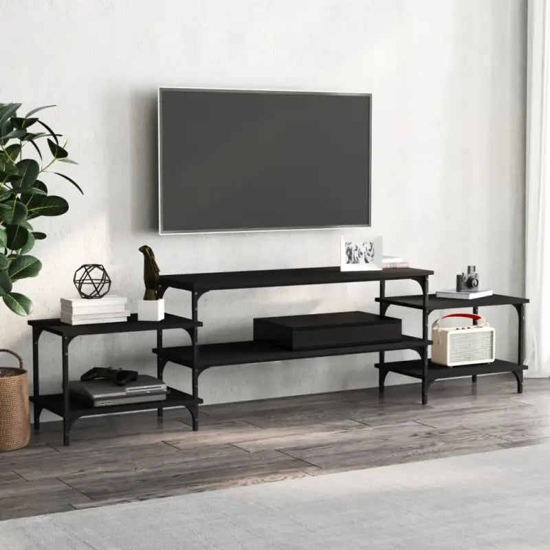 Tv-meubel met bewerkt hout en aanpasbare poten voor een stijlvolle kamer - Zwart / 1 / 197 cm - Tv-meubels