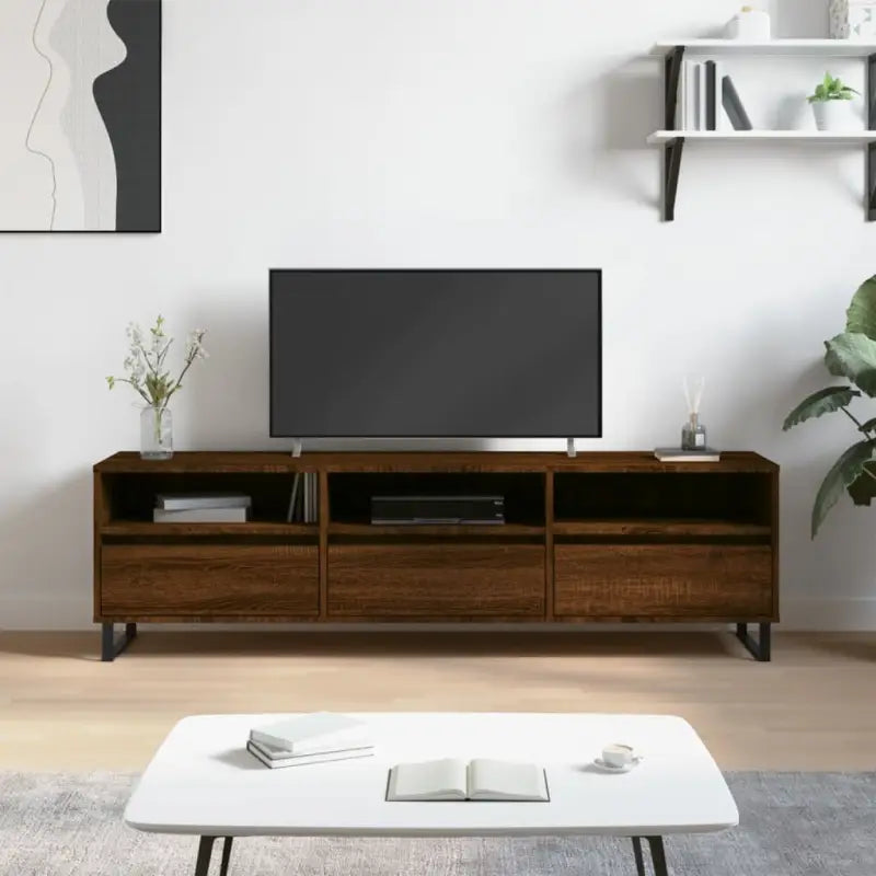 Tv-meubel met bewerkt hout en ijzeren poten met veel opbergruimte - Bruineiken / 1 - Tv-meubels