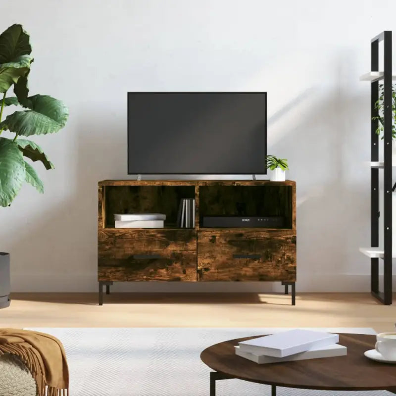 Tv-meubel met bewerkt hout en ijzeren poten voor een moderne look - Gerookt eiken / 1 - Tv-meubels