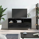 Tv-meubel met bewerkt hout en ijzeren poten voor een trendy uitstraling - Zwart / 1 - Tv-meubels