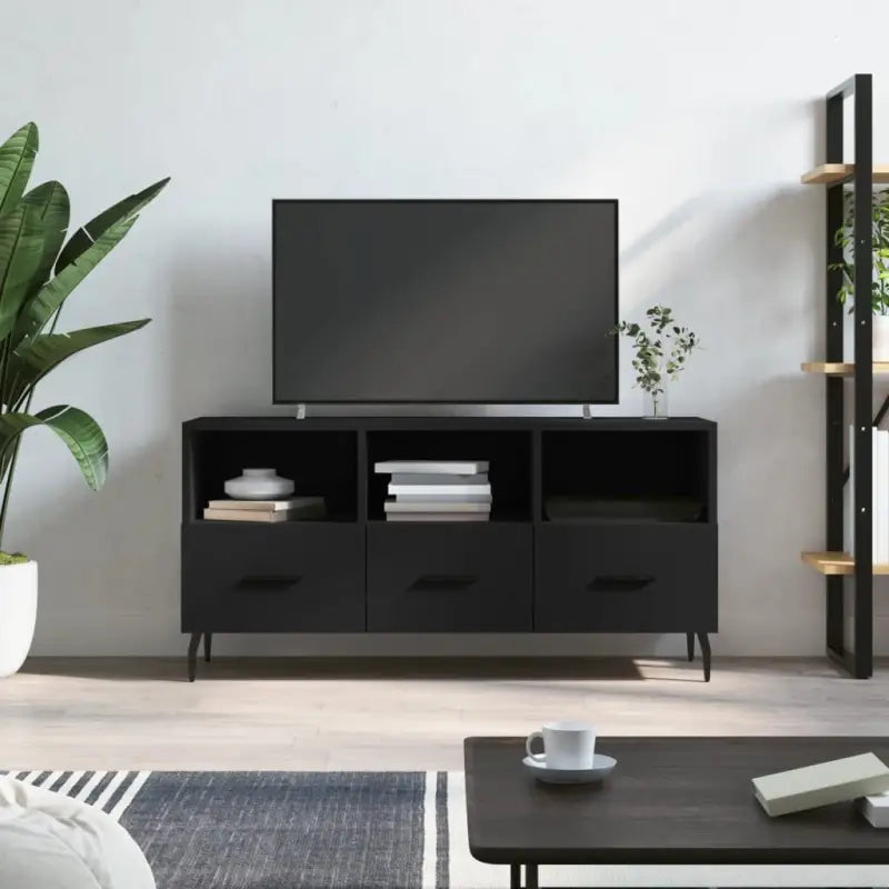 Tv-meubel met bewerkt hout en ijzeren poten voor een trendy uitstraling - Zwart / 1 - Tv-meubels
