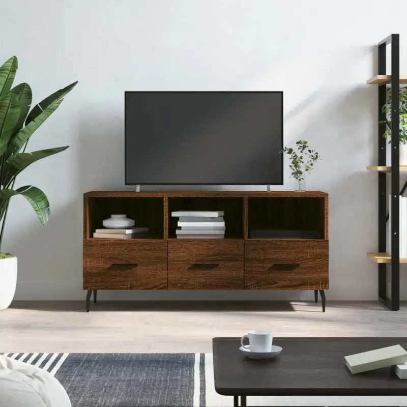 Tv-meubel met bewerkt hout en ijzeren poten voor een trendy uitstraling - bruin eikenkleur / 1 - Tv-meubels