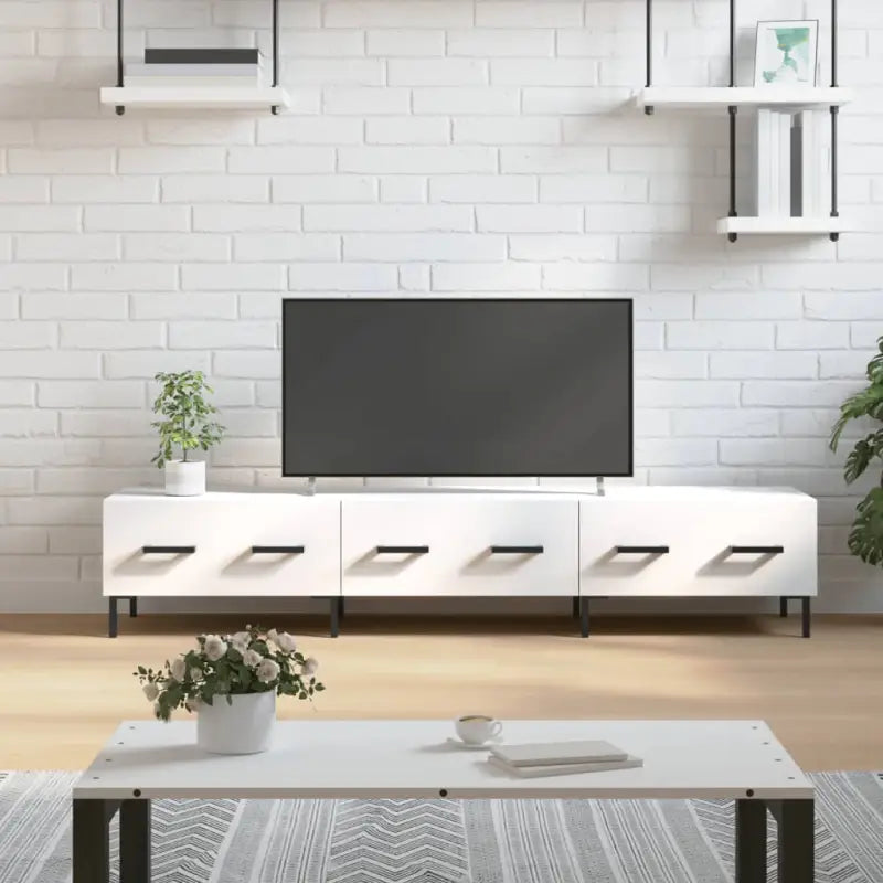 Tv-meubel met bewerkt hout en ijzeren poten voor een trendy uitstraling - Wit / 1 - Tv-meubels