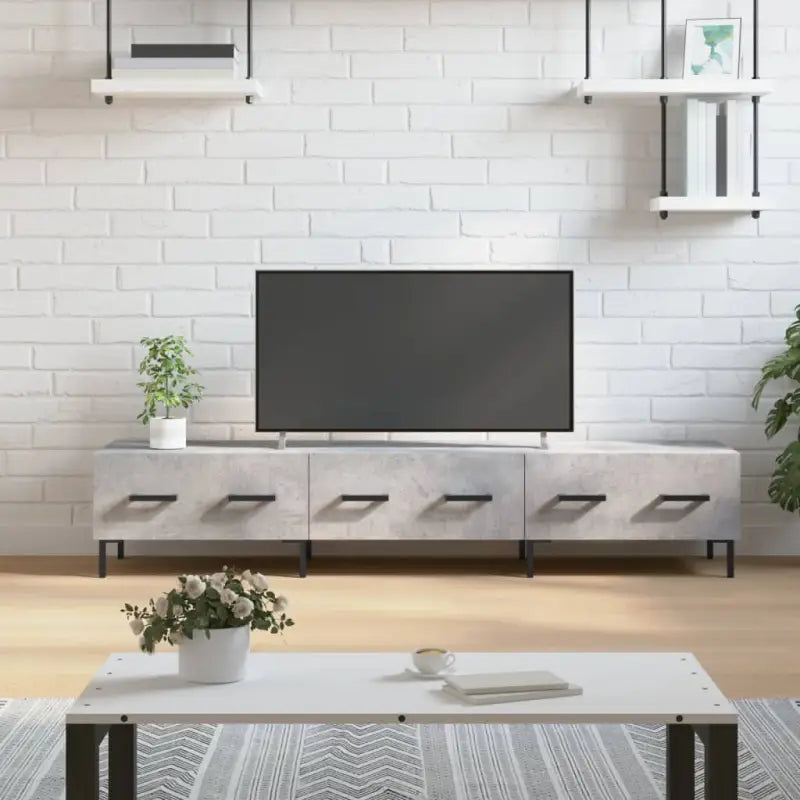Tv-meubel met bewerkt hout en ijzeren poten voor een trendy uitstraling - Betongrijs / 1 - Tv-meubels