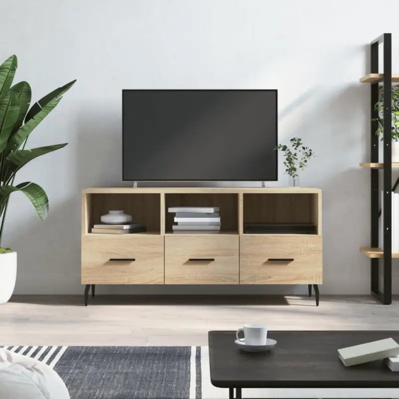 Tv-meubel met bewerkt hout en ijzeren poten voor een trendy uitstraling - Sonoma eiken / 1 - Tv-meubels