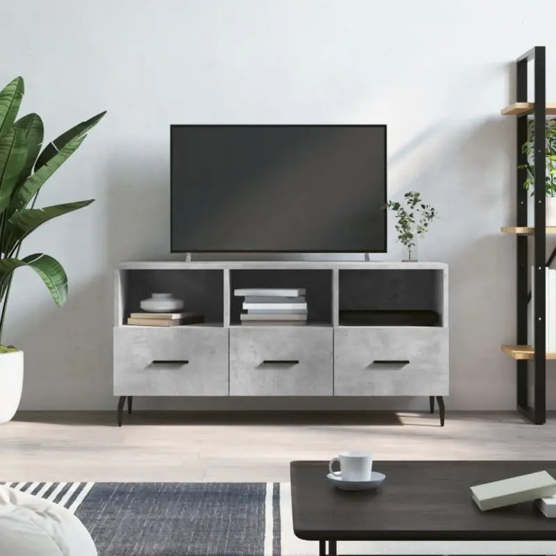 Tv-meubel met bewerkt hout en ijzeren poten voor een trendy uitstraling - Betongrijs / 1 - Tv-meubels