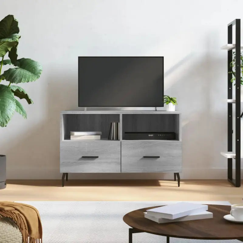 Tv-meubel met bewerkt hout en ijzeren poten voor een trendy uitstraling - Grijs sonoma / 1 - Tv-meubels