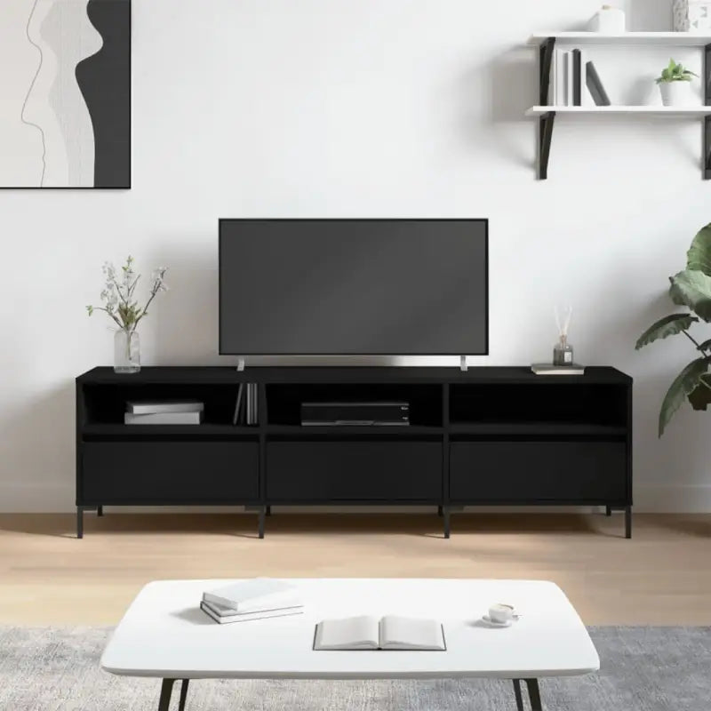 Tv-meubel met bewerkt hout en ijzeren poten voor veel opbergruimte - Zwart / 1 - Tv-meubels