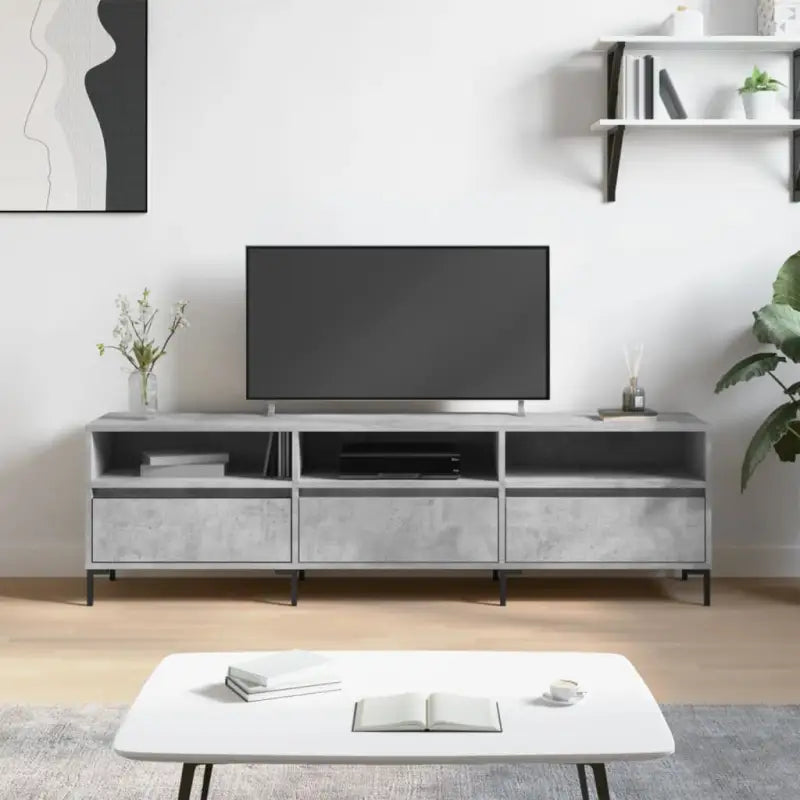 Tv-meubel met bewerkt hout en ijzeren poten voor veel opbergruimte - Betongrijs / 1 - Tv-meubels