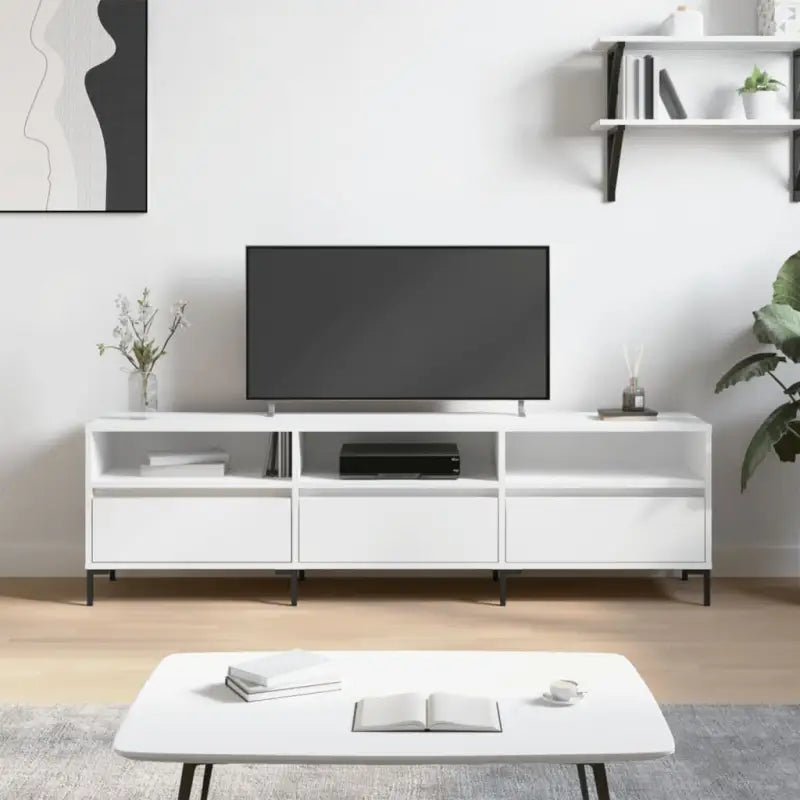 Tv-meubel met bewerkt hout en ijzeren poten voor veel opbergruimte - Wit / 1 - Tv-meubels