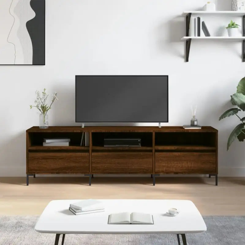 Tv-meubel met bewerkt hout en ijzeren poten voor veel opbergruimte - Bruineiken / 1 - Tv-meubels