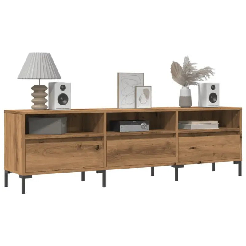 Tv-meubel met bewerkt hout en ijzeren poten voor veel opbergruimte - artisanaal eikenkleurig / 1 - Tv-meubels