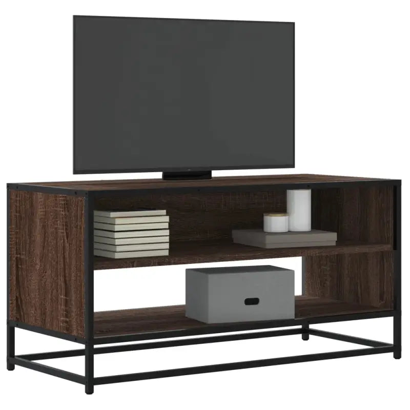 Tv-meubel met bewerkt hout en industrieel metalen frame - bruin eikenkleur / 1 / 91 cm - Tv-meubels