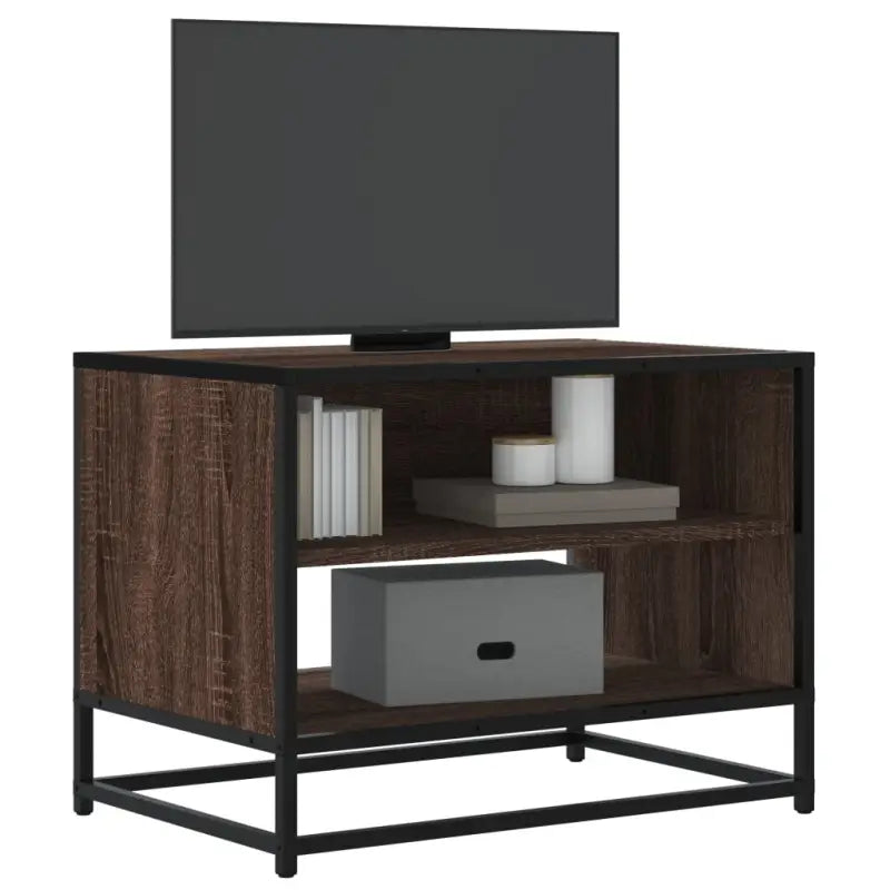Tv-meubel met bewerkt hout en industrieel metalen frame - bruin eikenkleur / 1 / 61 cm - Tv-meubels