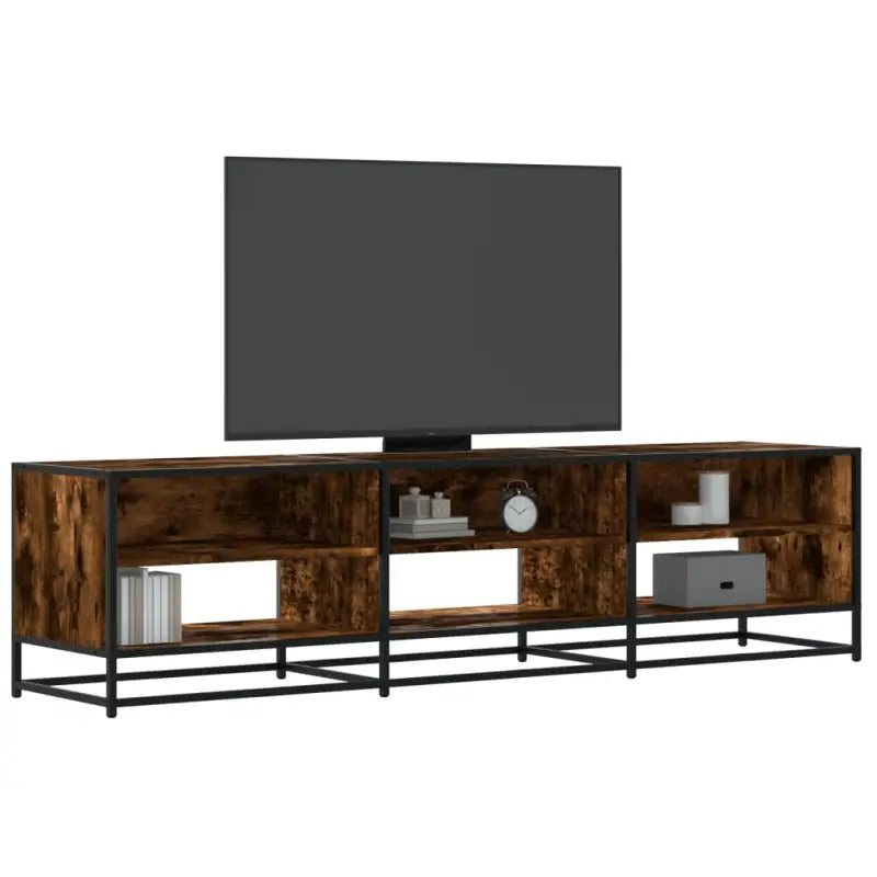 Tv-meubel met bewerkt hout en industrieel metalen frame - Gerookt eiken / 1 / 180 cm - Tv-meubels