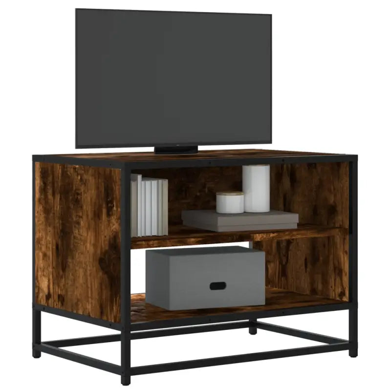 Tv-meubel met bewerkt hout en industrieel metalen frame - Gerookt eiken / 1 / 61 cm - Tv-meubels