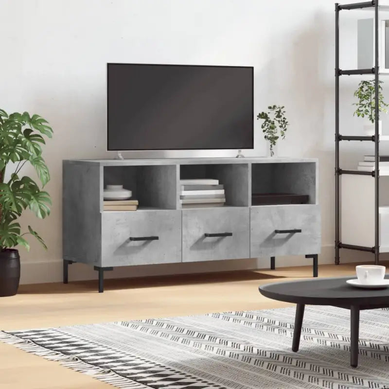 Tv-meubel met bewerkt hout ijzeren poten en hoogglans wit design - Betongrijs / 1 - Tv-meubels