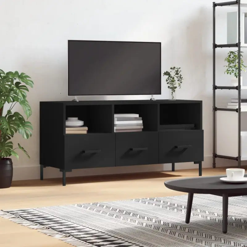Tv-meubel met bewerkt hout ijzeren poten en hoogglans wit design - Zwart / 1 - Tv-meubels