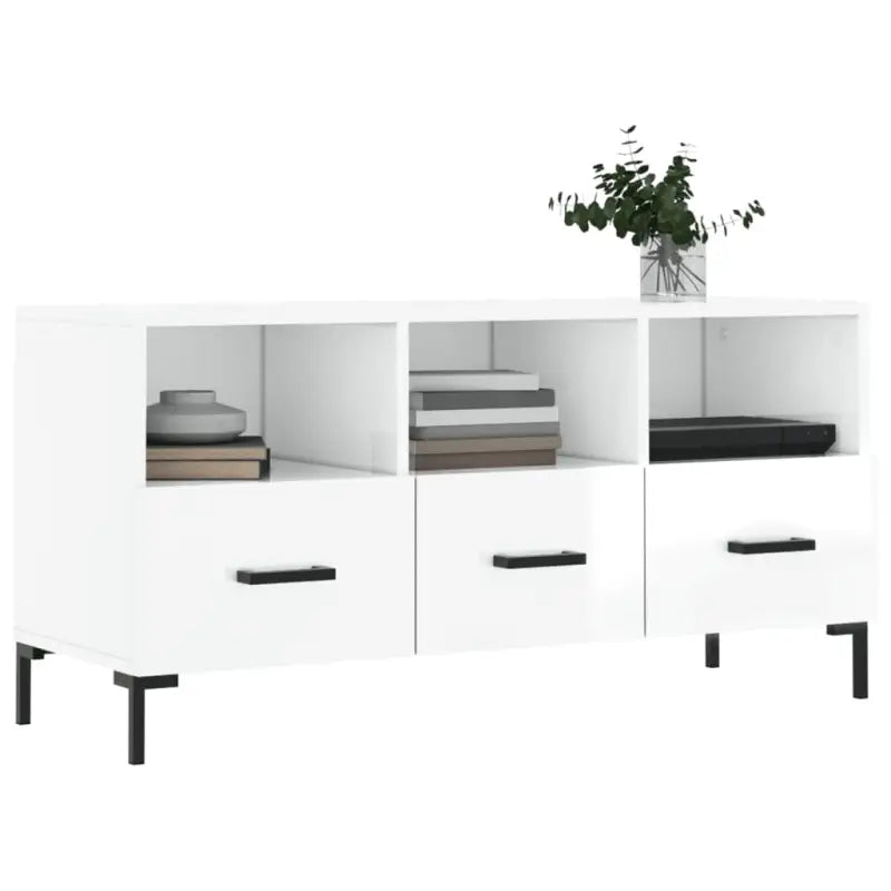 Tv-meubel met bewerkt hout ijzeren poten en hoogglans wit design - Tv-meubels