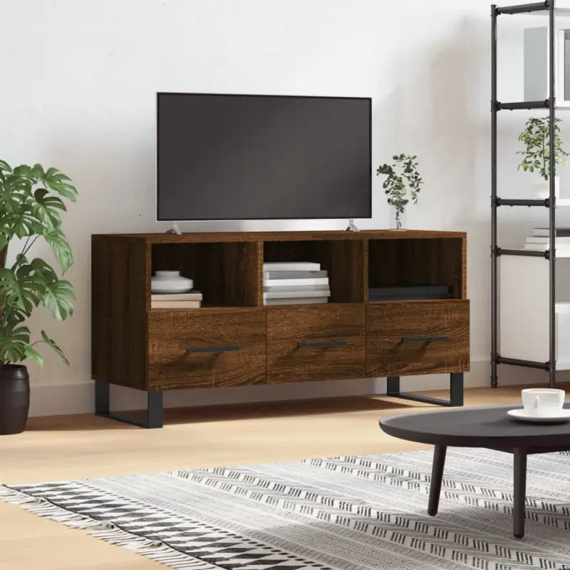 Tv-meubel met bewerkte hout en ijzeren poten voor een trendy kamer - Bruineiken / 1 - Tv-meubels