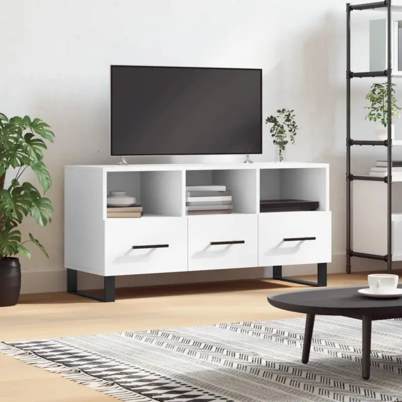 Tv-meubel met bewerkte hout en ijzeren poten voor een trendy kamer - Wit / 1 - Tv-meubels