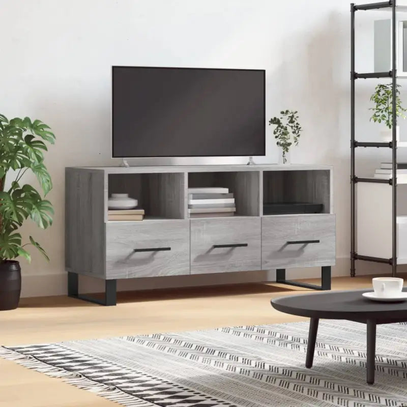 Tv-meubel met bewerkte hout en ijzeren poten voor een trendy kamer - Grijs sonoma / 1 - Tv-meubels