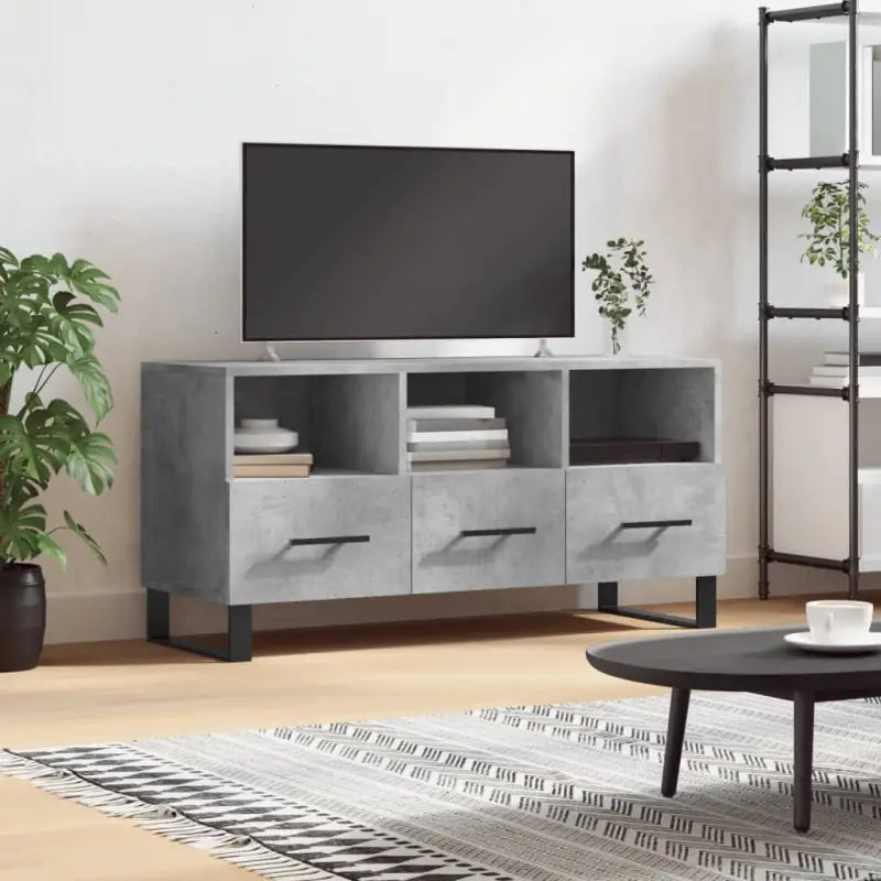 Tv-meubel met bewerkte hout en ijzeren poten voor een trendy kamer - Betongrijs / 1 - Tv-meubels