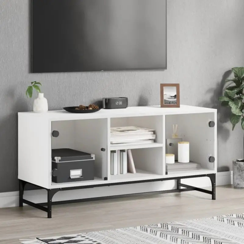 Tv-meubel met glazen deuren en bewerkt hout voor een stijlvolle inrichting - Wit / 1 - Tv-meubels
