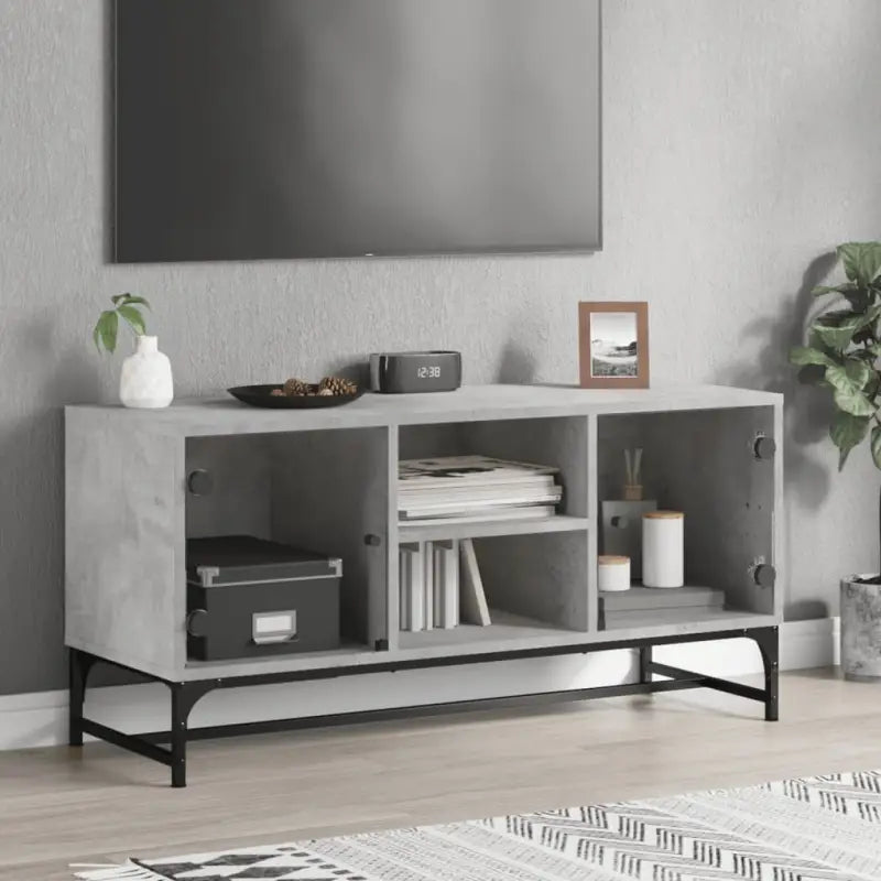 Tv-meubel met glazen deuren en bewerkt hout voor een stijlvolle inrichting - Betongrijs / 1 - Tv-meubels